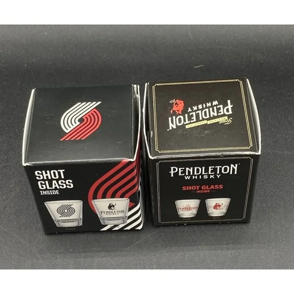 Pendleton Whisky Shot Glass Portland Trail Blazers New Boxed Bottle Topper LOT 2